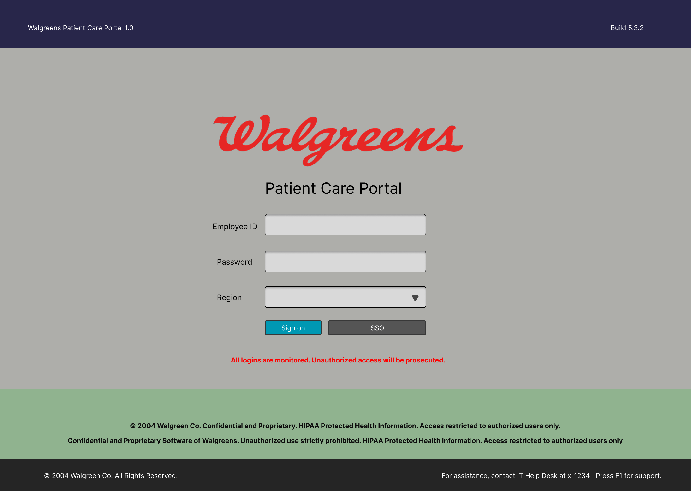 Original Patient Care Portal login screen